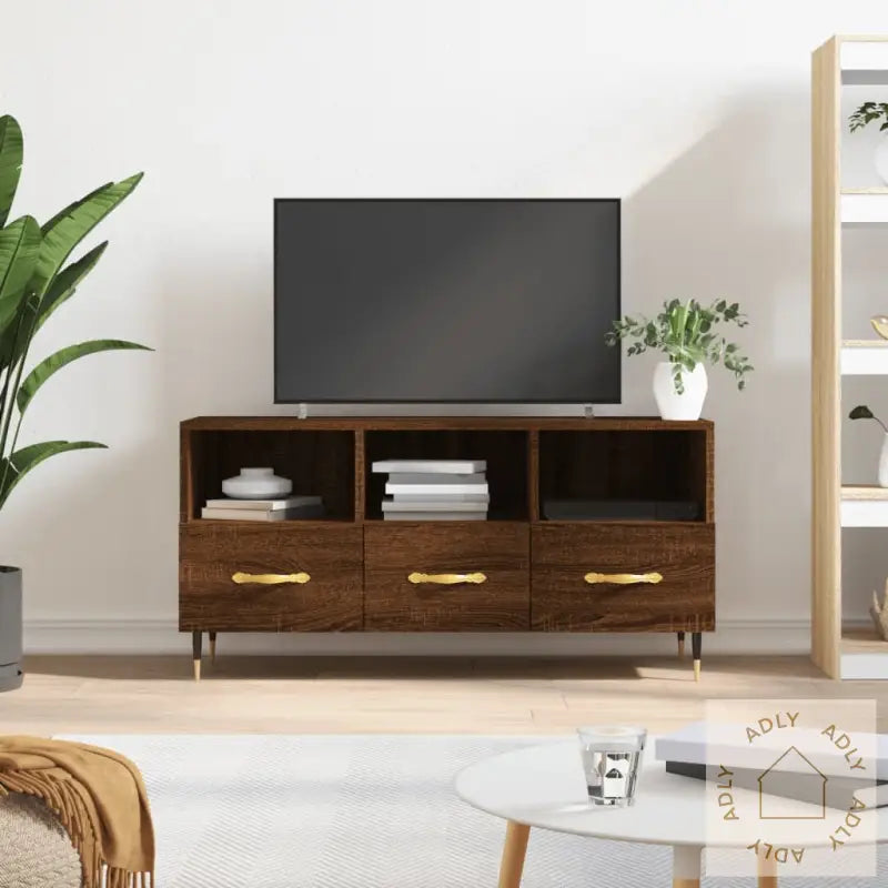 Tv-Benk Brun Eik 102X36X50 Cm Konstruert Tre