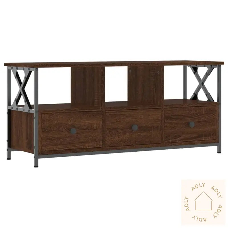 Tv-Benk Brun Eik 102X33X45 Cm Konstruert Tre Og Jern