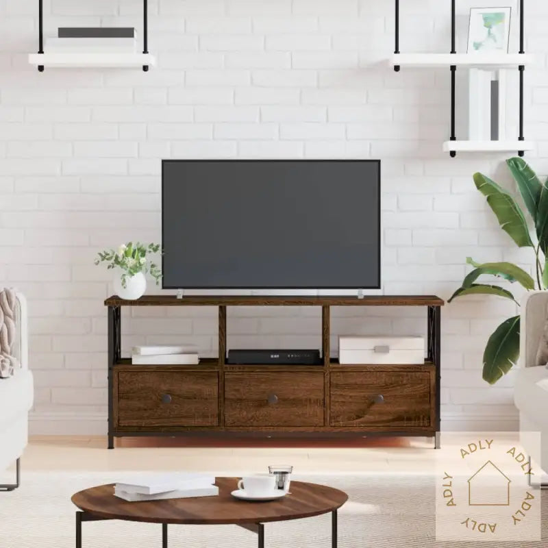 Tv-Benk Brun Eik 102X33X45 Cm Konstruert Tre Og Jern