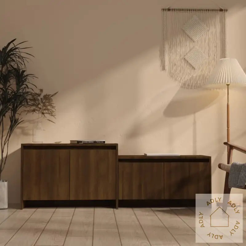 Tv-Benk Brun Eik 146,5X35X50 Cm Konstruert Tre