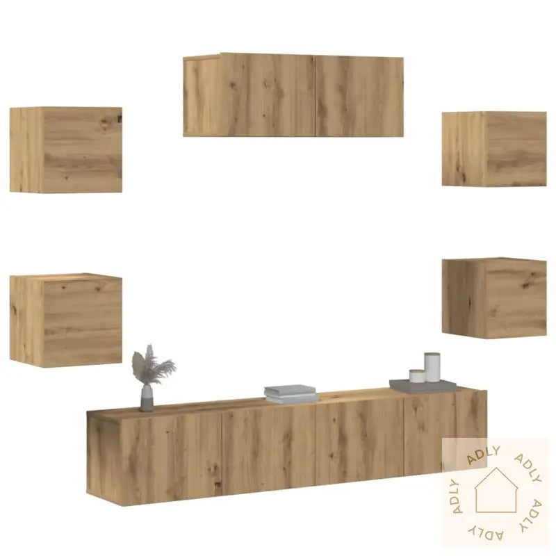 Tv-Skapsett 7 Deler Veggmontert Artisan Eik