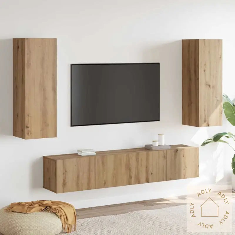 4-Delers Tv-Skapsett Artisan Eik Konstruert Tre