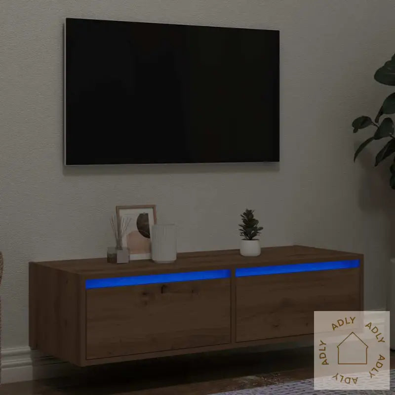Tv-Benk Med Led-Lys Artisan Eik 100X35,5X25 Cm