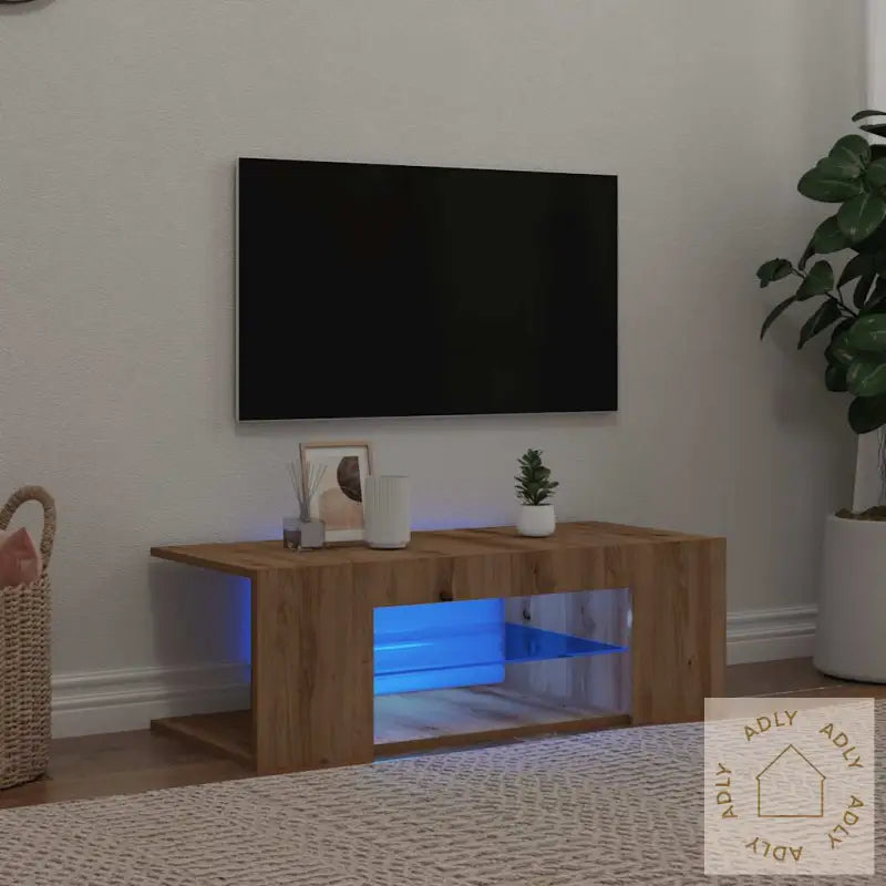 Tv-Benk Med Led-Lys Artisan Eik 90X39X30 Cm Konstruert Tre