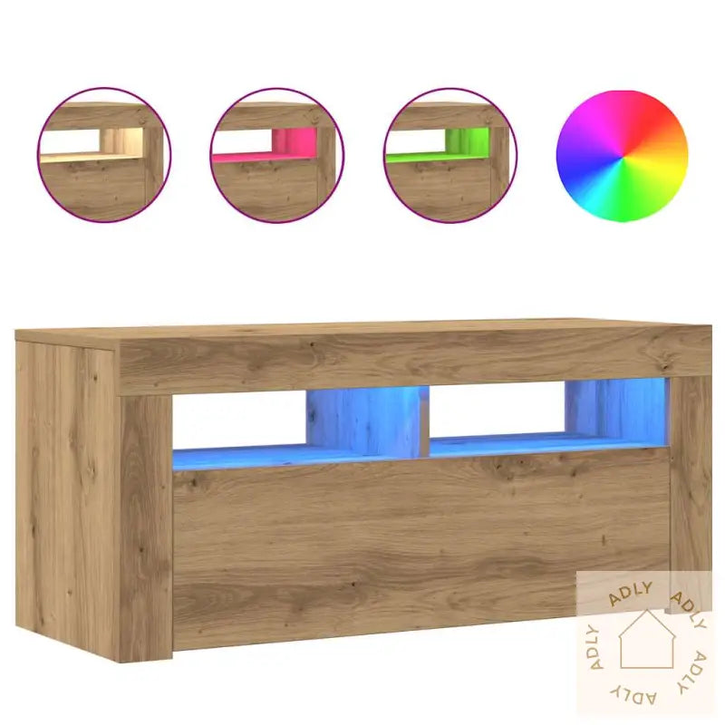 Tv-Benk Med Led-Lys Artisan Eik 90X35X40 Cm Konstruert Tre