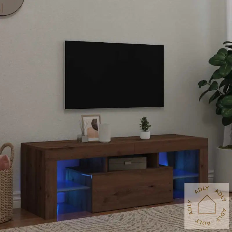 Tv-Benk Med Led-Lys Artisan Eik 120X36,5X40 Cm Konstruert Tre
