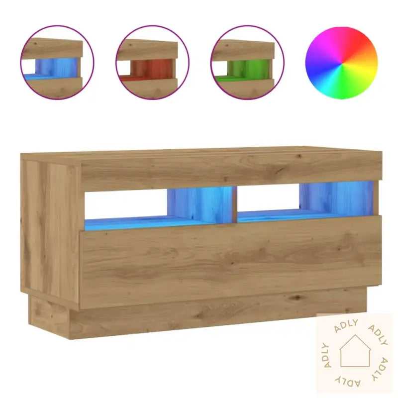 Tv-Benk Med Led-Lys Artisan Eik 80X35X40 Cm Konstruert Tre