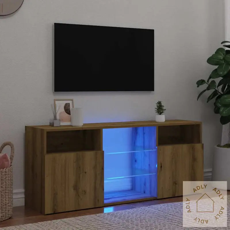 Tv-Benk Med Led-Lys Artisan Eik 120X30X50 Cm Konstruert Tre