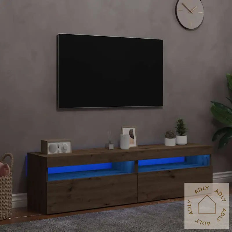 Tv-Benk Med Led-Lys 2 Stk Artisan Eik Konstruert Tre