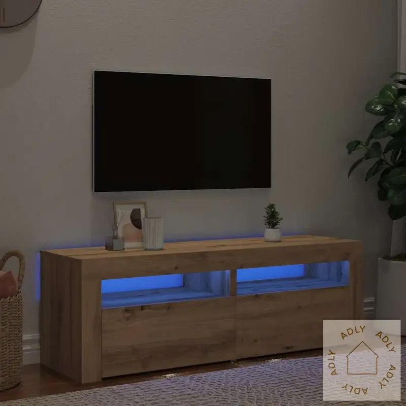 Tv-Benk Med Led-Lys Artisan Eik 120X35X40 Cm Konstruert Tre