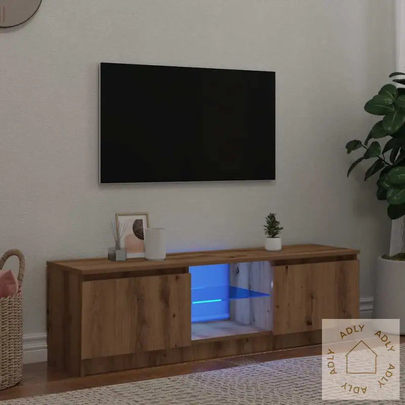 Tv-Benk Med Led-Lys Artisan Eik 140X40X36 Cm Konstruert Tre