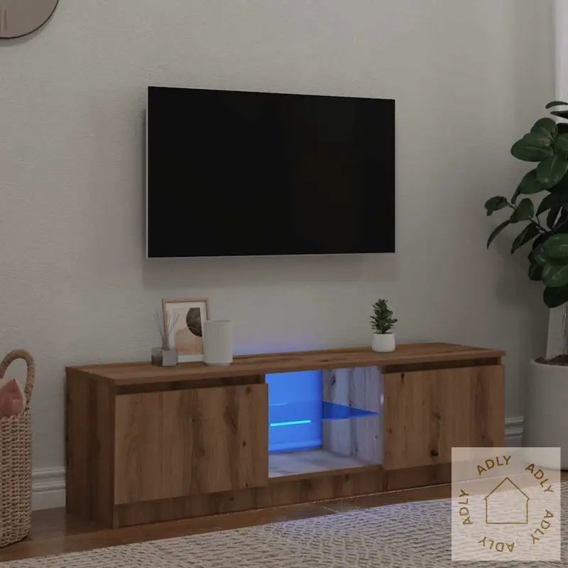 Tv-Benk Med Led-Lys Artisan Eik 120X30X36 Cm Konstruert Tre