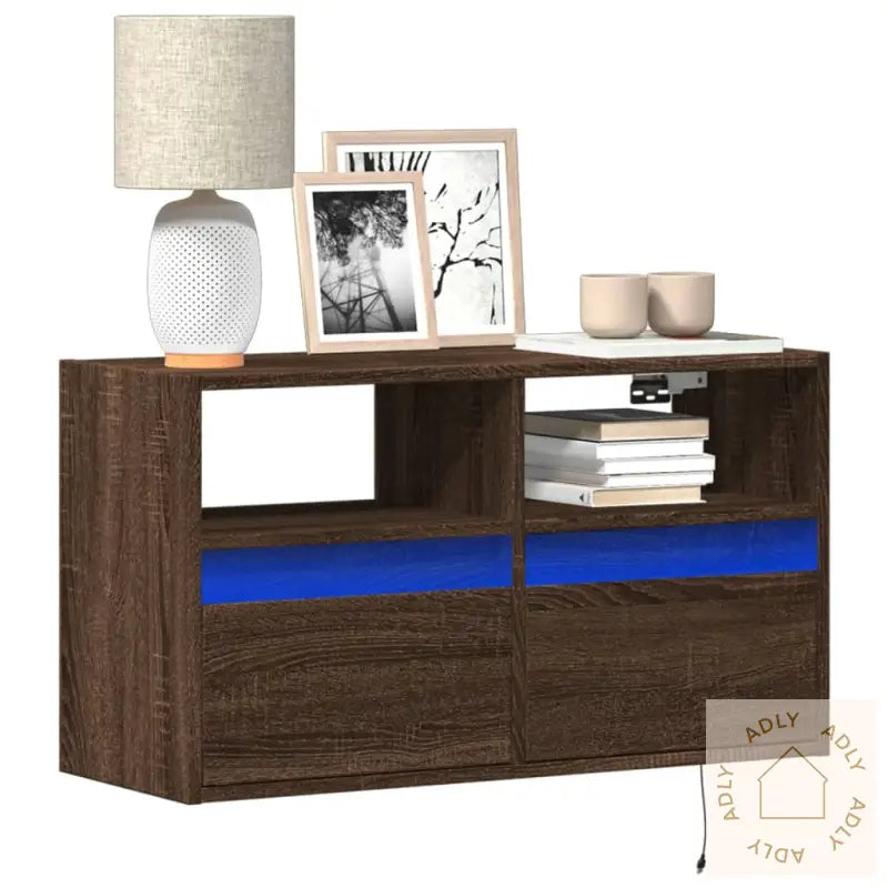 Vegghengt Tv-Benk Med Led Brun Eik 80X31X45 Cm