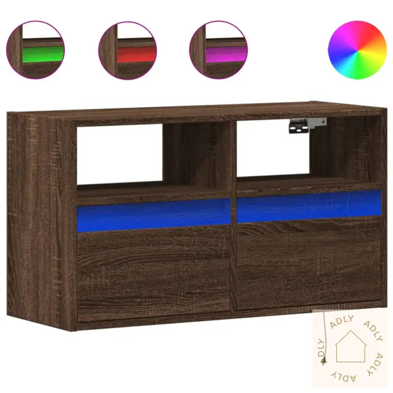 Vegghengt Tv-Benk Med Led Brun Eik 80X31X45 Cm
