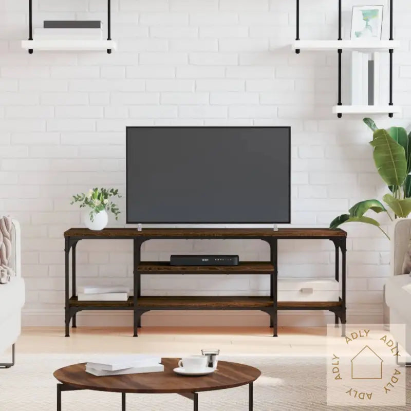 Tv-Benk Brun Eik 121X35X45 Cm Konstruert Tre Og Jern