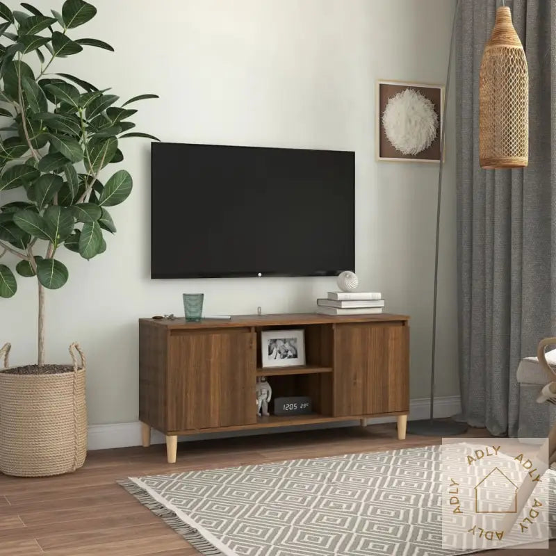 Tv-Benk Med Ben I Heltre Brun Eik 103,5X35X50 Cm