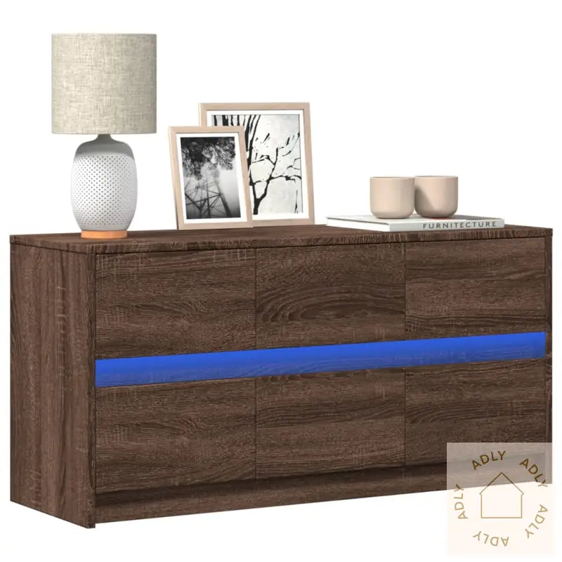 Tv-Benk Med Led Brun Eik 100X34X50 Cm Konstruert Tre