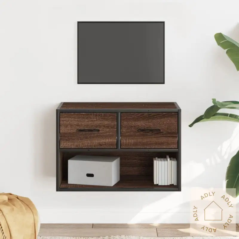 Tv-Benk Brun Eik 60X31X39,5 Cm Konstruert Tre Og Metall