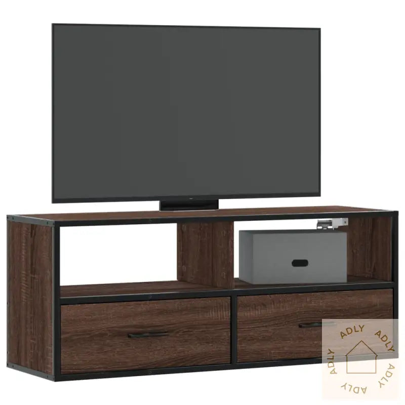 Tv-Benk Brun Eik 100X31X39,5 Cm Konstruert Tre Og Metall