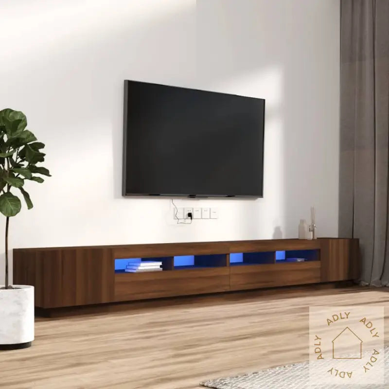 Tv-Benksett Med Led-Lys 3 Deler Brun Eik Konstruert Tre