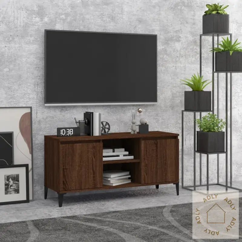 Tv-Benk Med Metallben Brun Eik 103,5X35X50 Cm