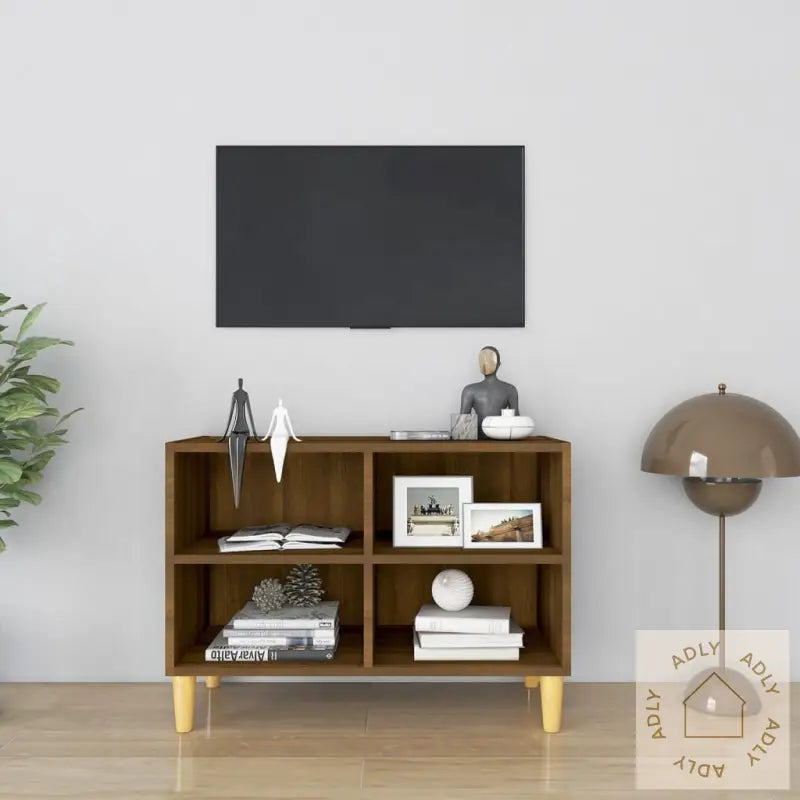Tv-Benk Med Ben I Heltre Brun Eik 69,5X30X50 Cm