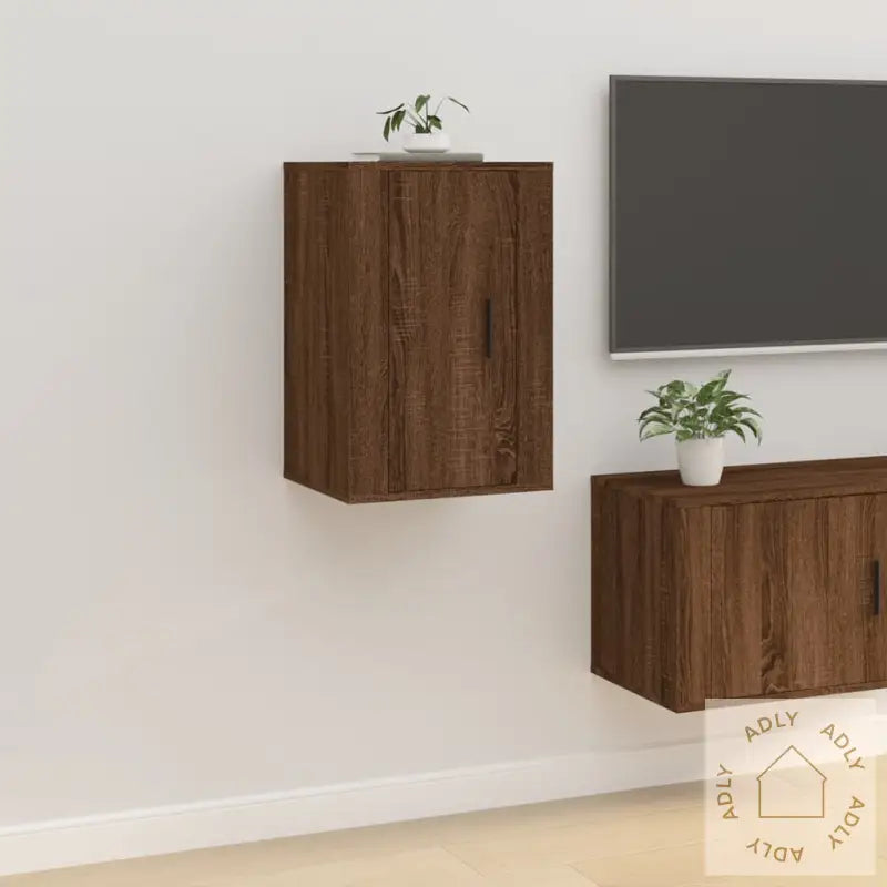 Vegghengt Tv-Benk Brun Eik 40X34,5X60 Cm