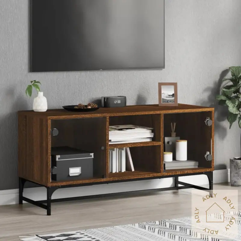 Tv-Benk Med Dør Brun Eik 102X37X50 Cm