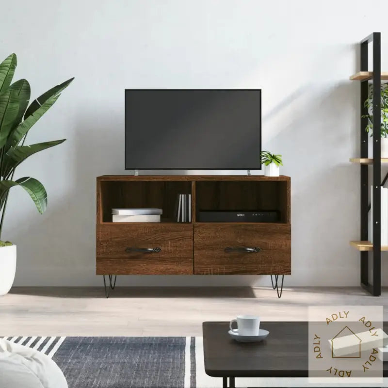 Tv-Benk Brun Eik 80X36X50 Cm Konstruert Tre
