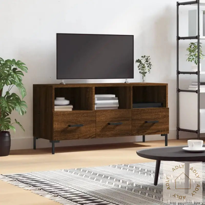 Tv-Benk Brun Eik 102X36X50 Cm Konstruert Tre