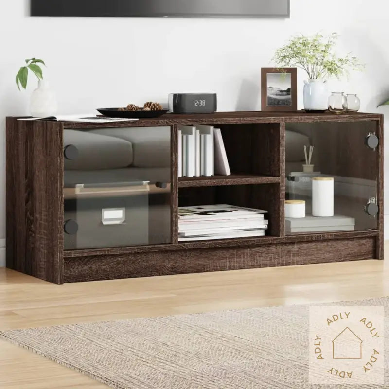 Tv-Benk Med Dør Brun Eik 102X37X42 Cm