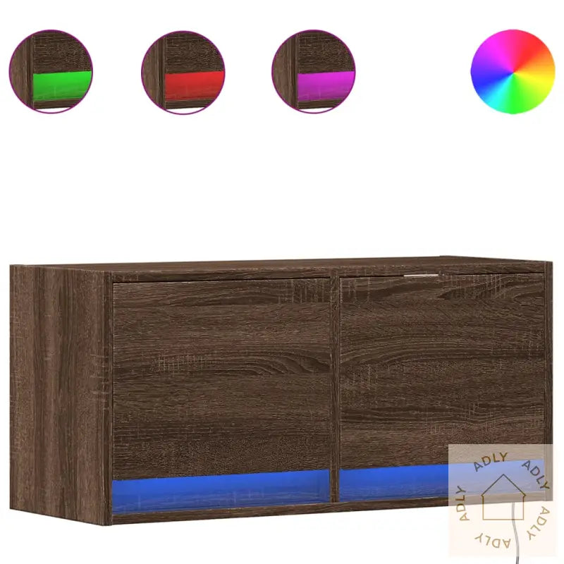 Vegghengt Tv-Benk Med Led Brun Eik 80X31X35 Cm