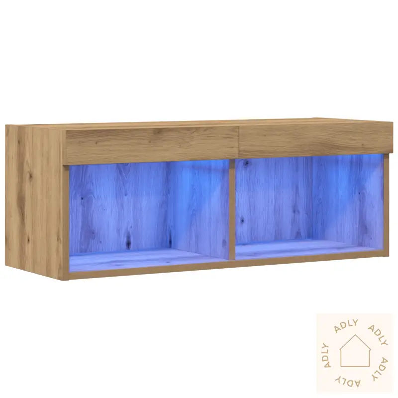 Tv Veggskap Med Led Lys Artisan Eik 80X30X30 Cm