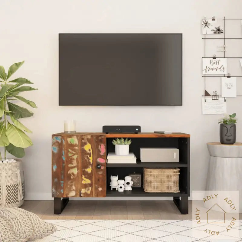 Tv-Benk 80X33X46 Cm Gjenvunnet Heltre Og Konstruert Tre