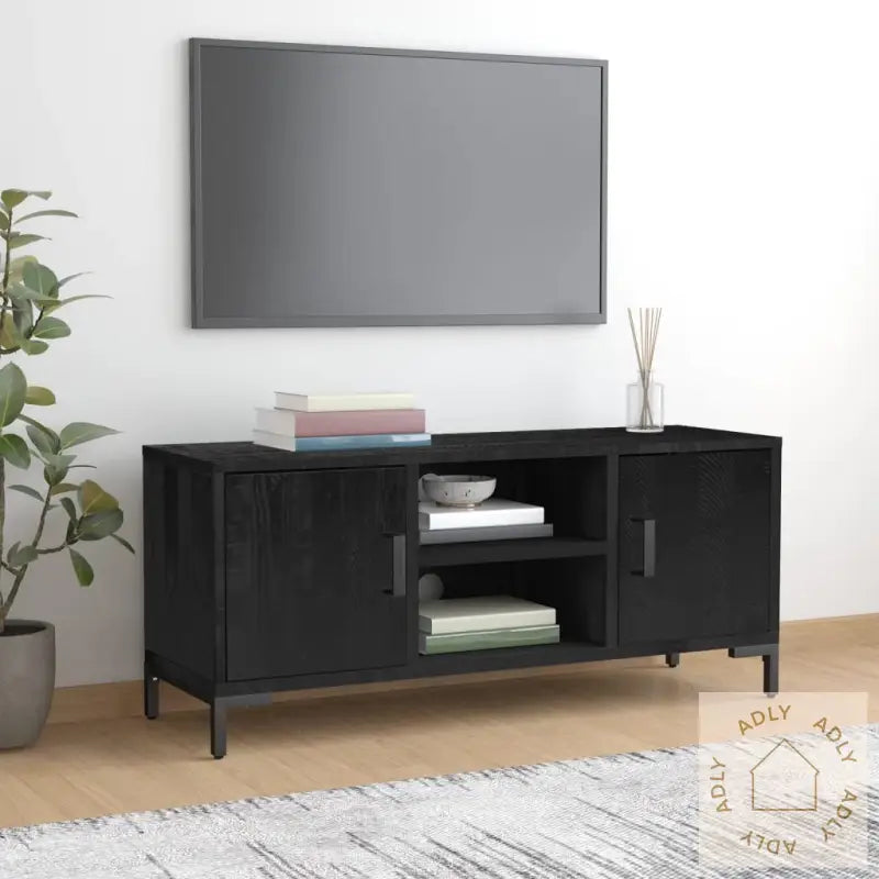 Tv-Benk Svart 110X35X48 Cm Heltre Furu