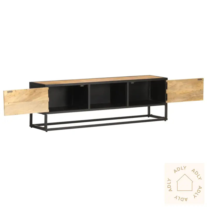 Tv-Benk Med Utskåret Dør 130X30X40 Cm Grovt Mangotre