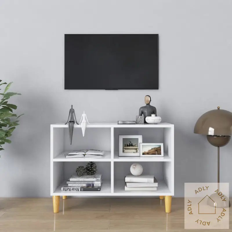 Tv-Benk Med Ben I Heltre Hvit 69,5X30X50 Cm