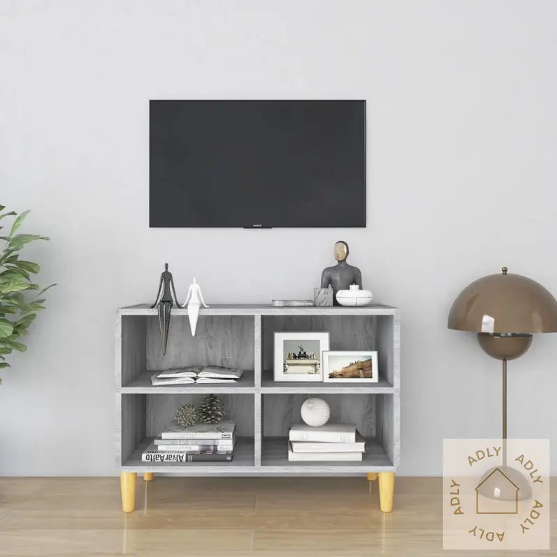 Tv-Benk Med Ben I Heltre Grå Sonoma Eik 69,5X30X50 Cm