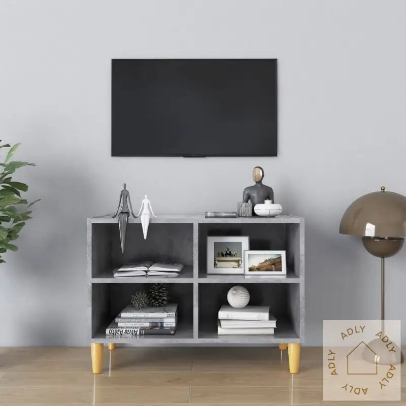 Tv-Benk Med Ben I Betonggrå 69,5X30X50 Cm