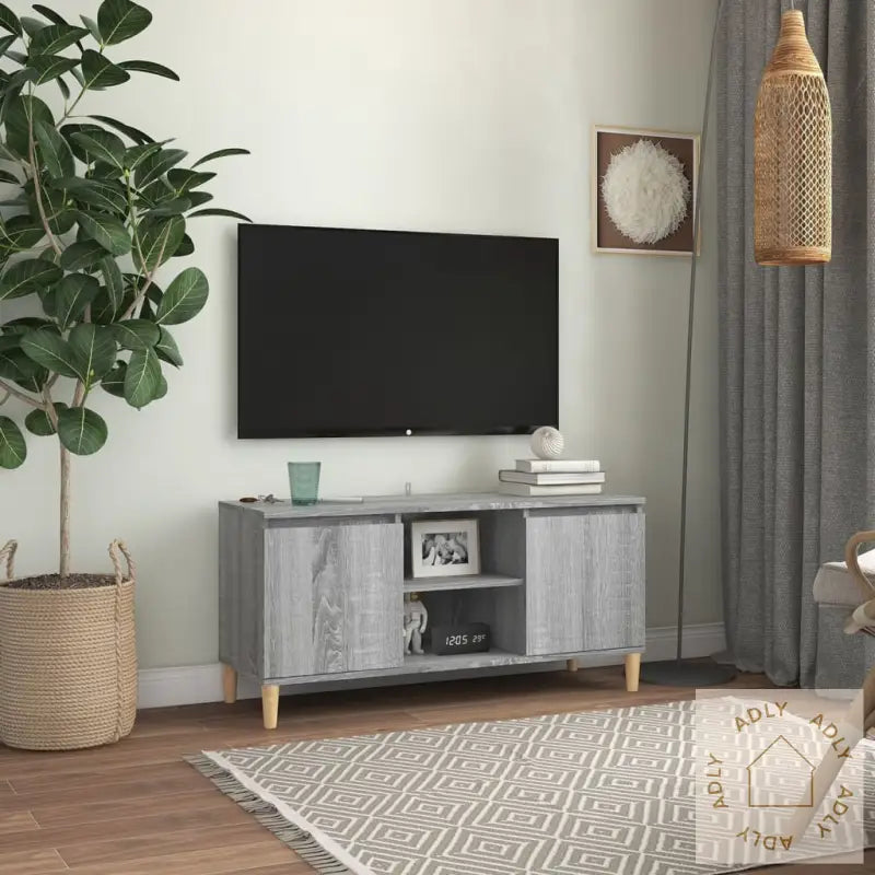 Tv-Benk Med Ben I Heltre Grå Sonoma 103,5X35X50 Cm