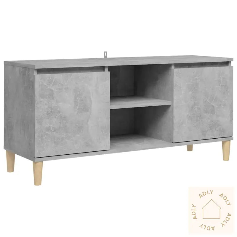 Tv-Benk Med Ben I Heltre Betonggrå 103,5X35X50 Cm