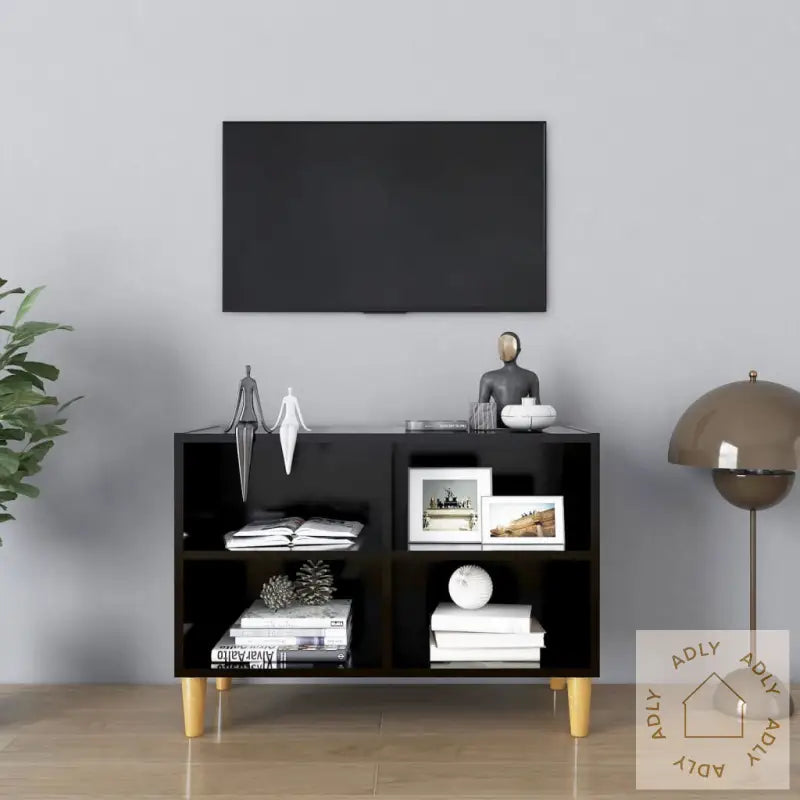 Tv-Benk Med Ben I Heltre Svart 69,5X30X50 Cm