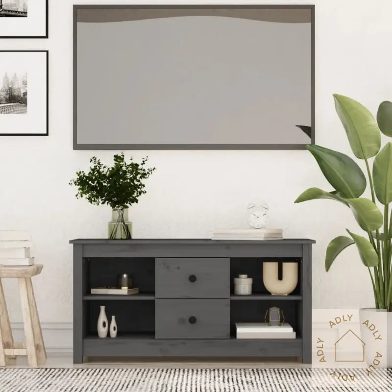 Tv-Benk Grå 103X36,5X52 Cm Heltre Furu