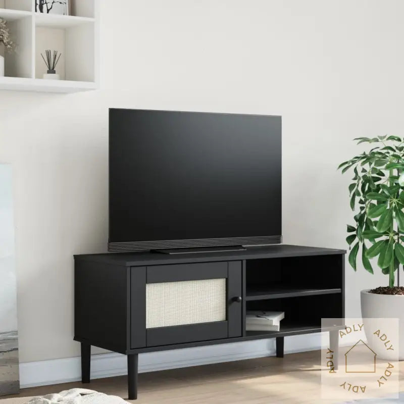 Tv-Benk Senja Rotting-Utseende Svart 106X40X49Cm Cm Heltre Furu