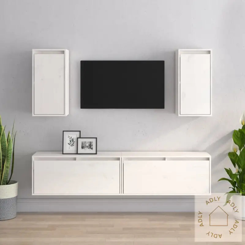 Tv-Benker 4 Stk Hvit Heltre Furu