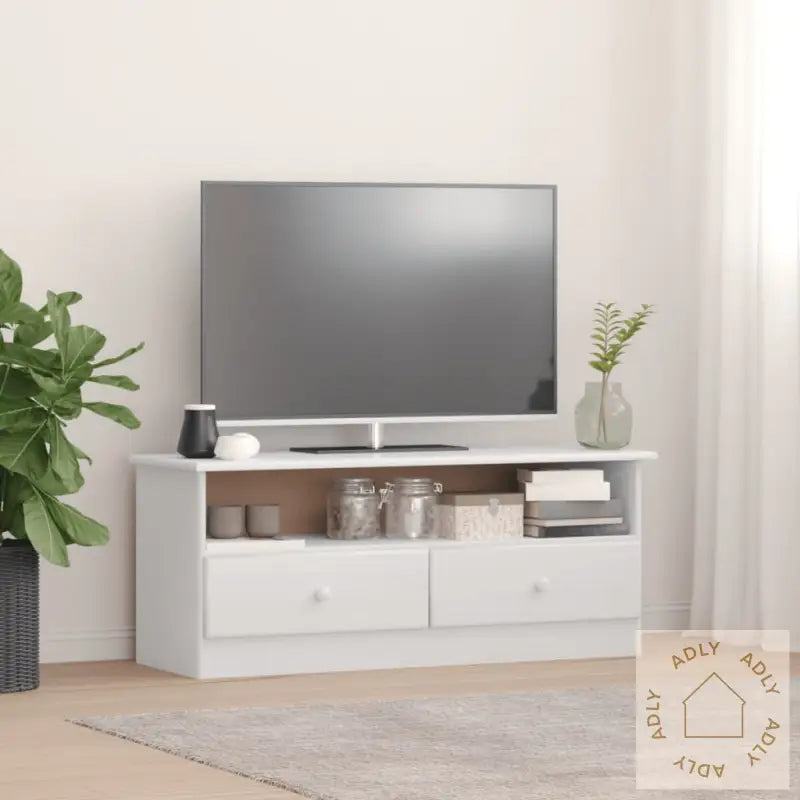 Tv-Benk Med Skuffer Alta Hvit 100X35X41 Cm Heltre Furu