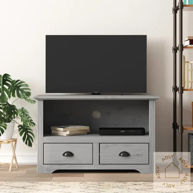 Tv-Benk Med 2 Skuffer Bodo Grå 91,5X44,5X56 Cm Heltre Furu