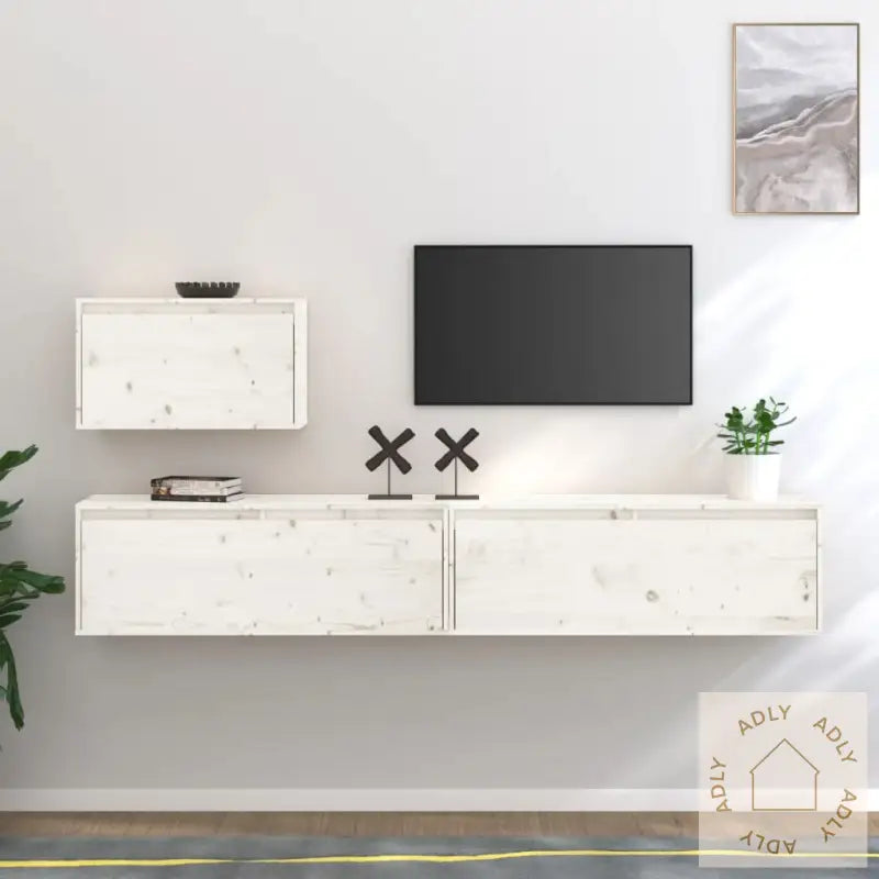 Tv-Benker 3 Stk Hvit Heltre Furu