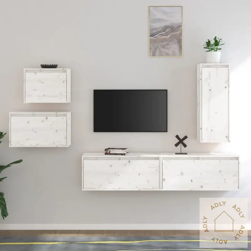 Tv-Benker 5 Stk Hvit Heltre Furu