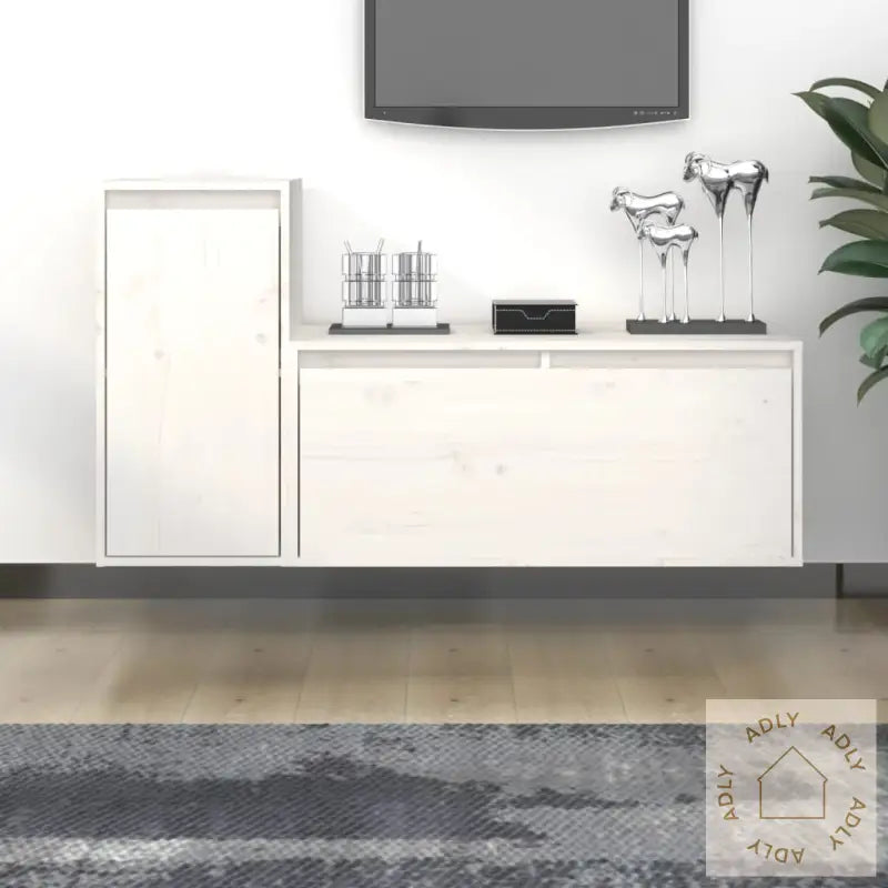 Tv-Benker 2 Stk Hvit Heltre Furu